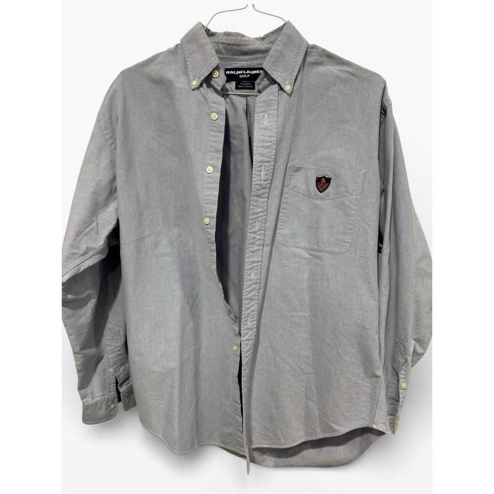 VINTAGE Ralph Lauren Golf Tilden Blue Label Button Down Shirt Mens M Blue